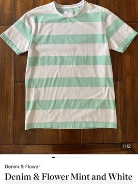 Denim & Flower Mint and White Striped Short Sleeve Tee S Small